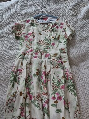 Hand made Floral Print Cream and Pink Dress